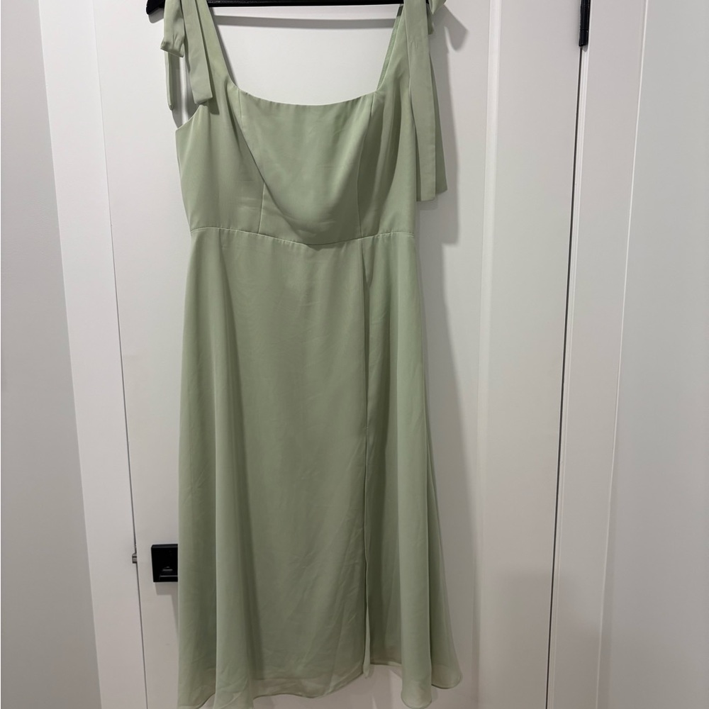 Azazie Light Sage Tie-Strap Midi Dress